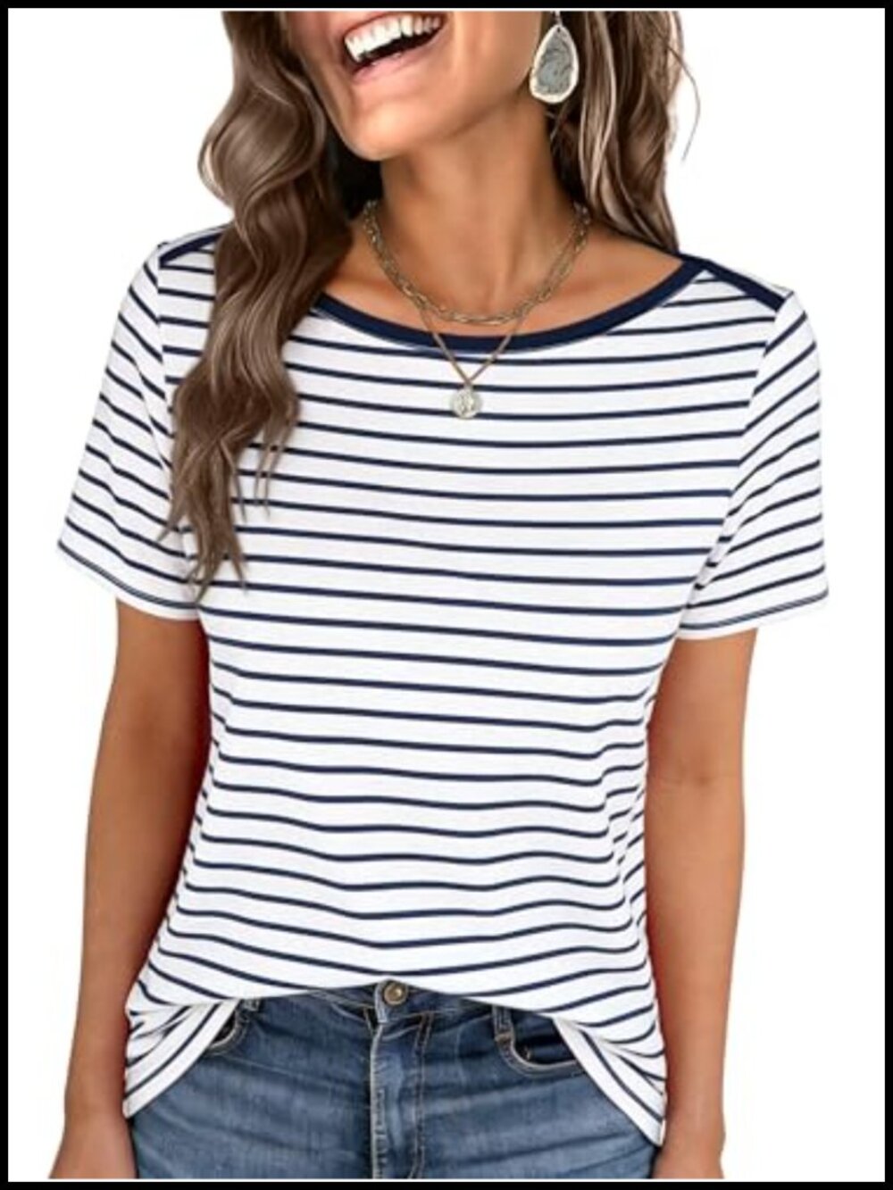 Women's Striped Boat Neck Short Sleeve T-Shirt Casual Summer Tee